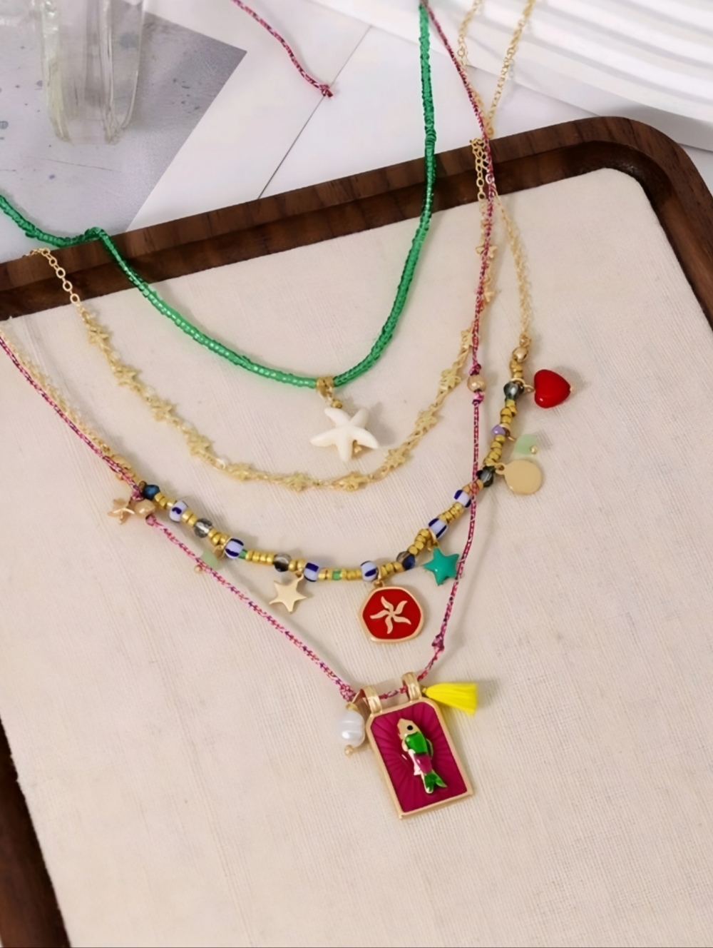 4 Piece Handmade Colorful Multi Layer Necklace Set; Gorgeous On The Neck; NWOT